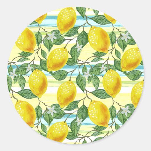 Sticker Rond Cuisine méditerranéenne Motif d'art du citron d'ét (Devant)