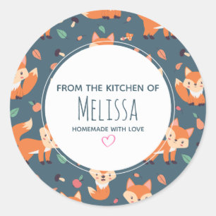 Sticker Rond Cuisine Motif animal de renard orange mignonne
