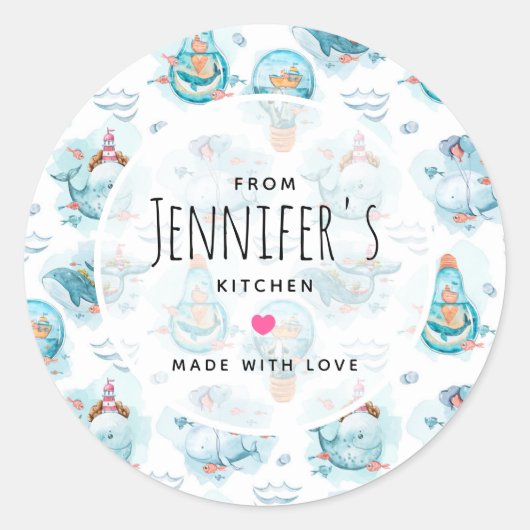 Sticker Rond Cuisine Motif d'aquarelle pour les baleines nautiq (Devant)