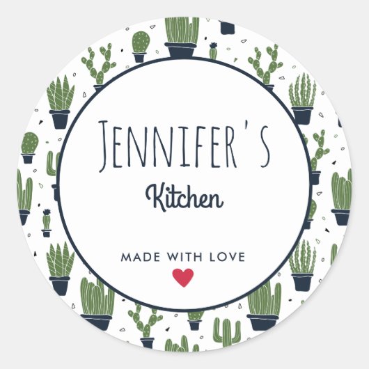 Sticker Rond Cuisine Motif du désert Cactus vert foncé (Devant)