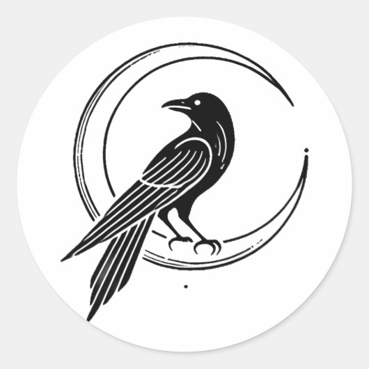 Sticker Rond Cuisine noir corbeau et lune ligne art (Devant)