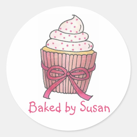 Sticker Rond Cuisiné Personnellement Par Cuisson De Cupcake Ros (Devant)