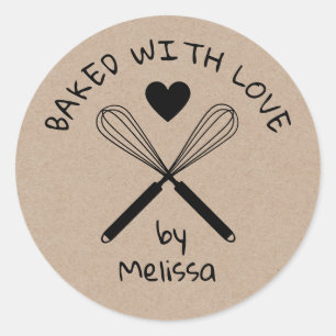Sticker Rond Cuisine Rustique Cuisine Kraft Whisk Cuit Avec Amo