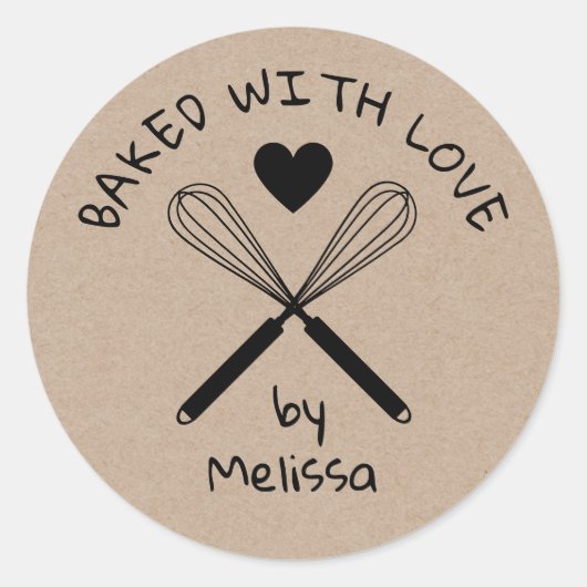 Sticker Rond Cuisine Rustique Cuisine Kraft Whisk Cuit Avec Amo (Devant)
