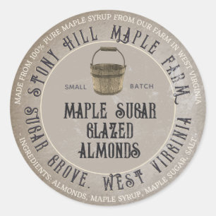Sticker Rond Cuisine rustique Kraft Érable Sucre Almonds glacés