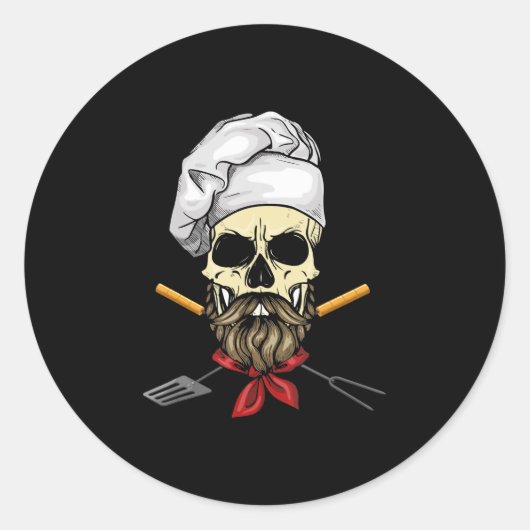 Sticker Rond Cuisiner Grill Master Chef Crâne visage Halloween (Devant)