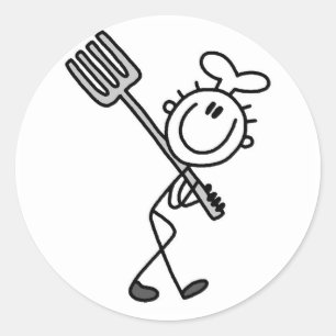 Sticker Rond Cuisinier Bonhomme Allumette Avec Fourchette