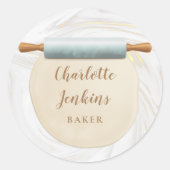 Sticker Rond Cuisinier chef cuisinier à la broche de marbre (Devant)