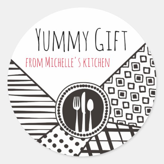 Sticker Rond Cuisinier motif mixte crevette cuisinier (Devant)