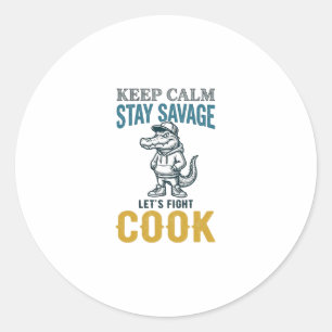 Sticker Rond Cuisinier Sauvage Alligator Gravure Vintage Graphi