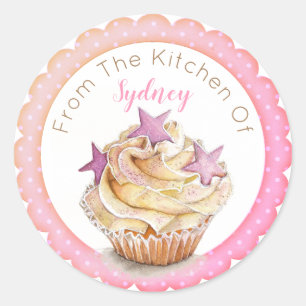 Sticker Rond Cuisson Cupcake Rose