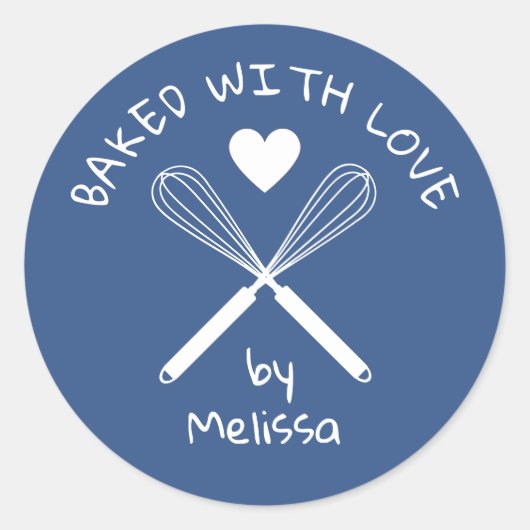 Sticker Rond Cuit Avec Amour Accueil Baker Whisk Bleu Et Blanc (Devant)
