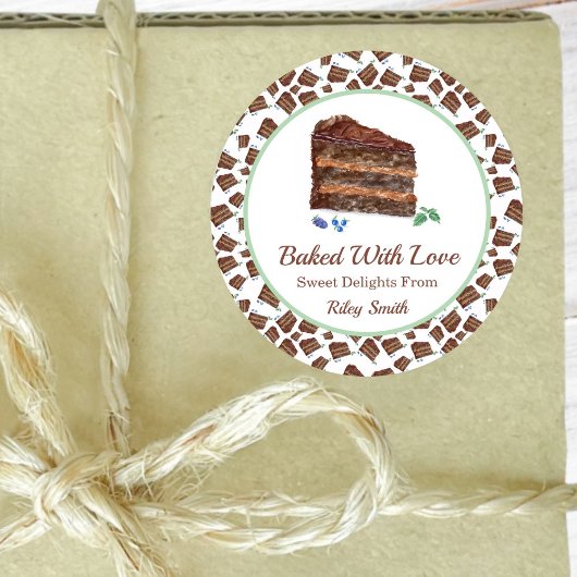Sticker Rond Cuit Avec Amour Aquarelle Chocolat Nom Du Gâteau