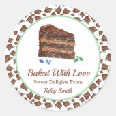 Sticker Rond Cuit Avec Amour Aquarelle Chocolat Nom Du Gâteau (Devant)