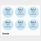 Sticker Rond Cuit avec amour bleu clair nom de script (Feuille)