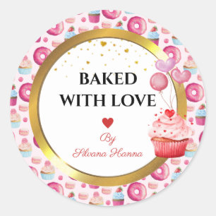 Sticker Rond Cuit avec amour - Cupcakes & Donuts mignons