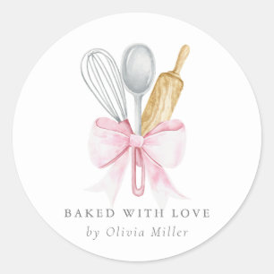 Sticker Rond Cuit Avec Amour Élégant Bow Rose Personnalisé