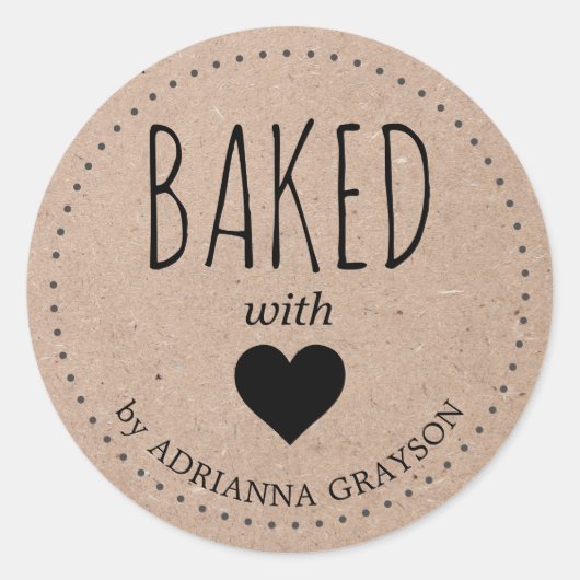 Sticker Rond Cuit Avec Amour Kraft Papier Coeur Classique Rond (Devant)