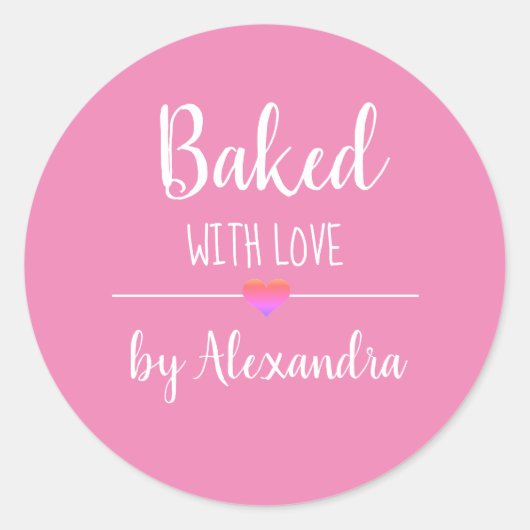 Sticker Rond Cuit avec amour nom rose (Devant)
