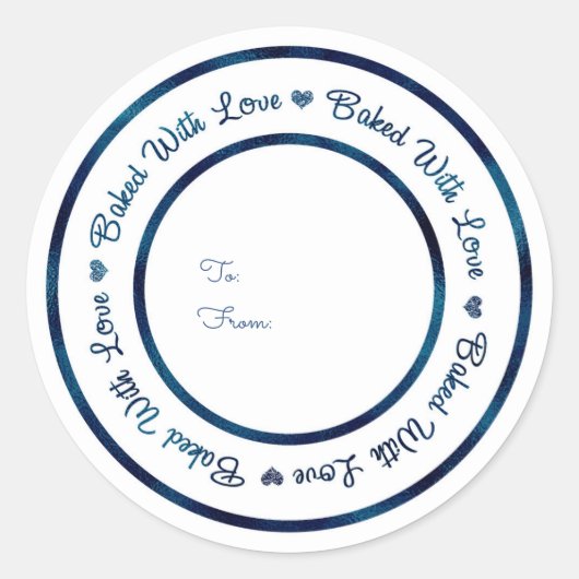 Sticker Rond Cuit Avec Amour Traiter Bleu Brillant Glam Moderne (Devant)
