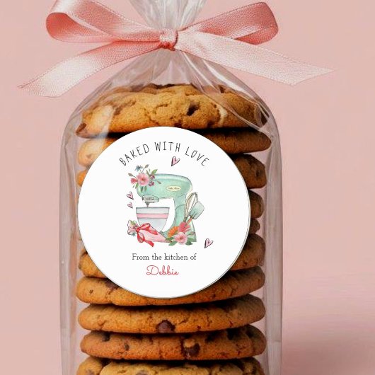 Sticker Rond Cuit avec l'aquarelle Love Cake Mixer