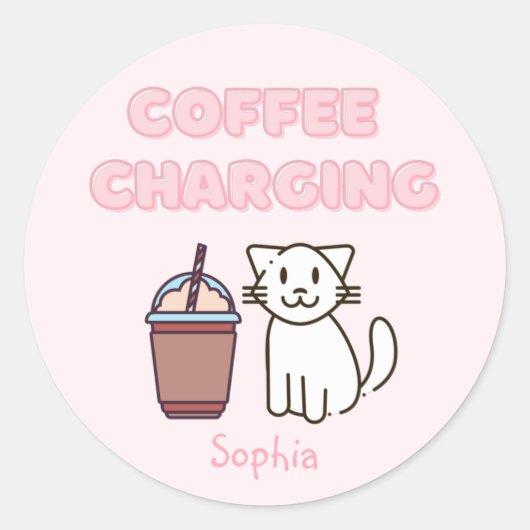 Sticker Rond Cuite Blanc Chat & Café Amusant Café Caféine Paste (Devant)