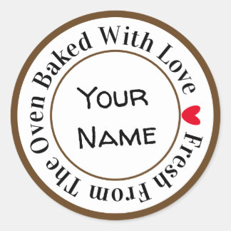 Sticker Rond Cuits Avec Amour Frais Sortis du Four en Choco Noi