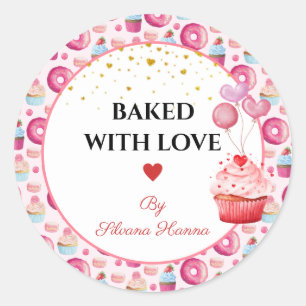 Sticker Rond Cuits avec Amour - Jolies Cupcakes & Donuts