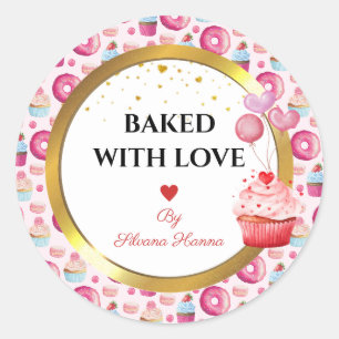 Sticker Rond Cuits avec Amour - Jolies Cupcakes & Donuts