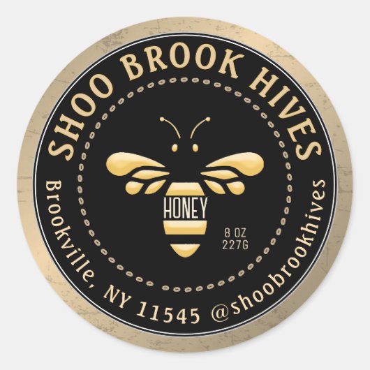 Sticker Rond Cuivre et noir moderne Honeybee Honey (Devant)