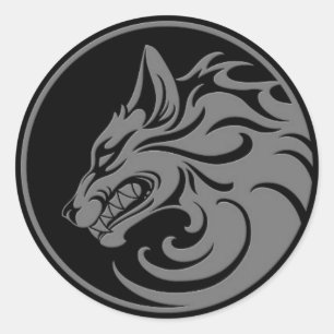 Sticker Rond Cultiver le cercle gris et le loup noir