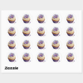 Sticker Rond cupcake à la crème violette avec anniversaire de f (Feuille)