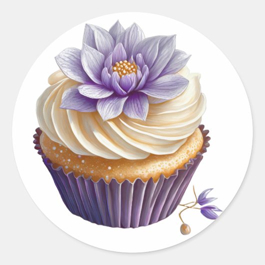Sticker Rond cupcake à la crème violette avec anniversaire de f (Devant)