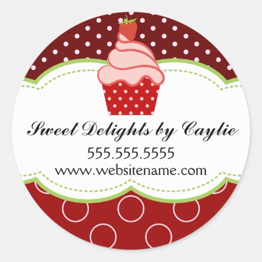 Sticker Rond Cupcake à la fraise Boulangerie Cachets (Devant)