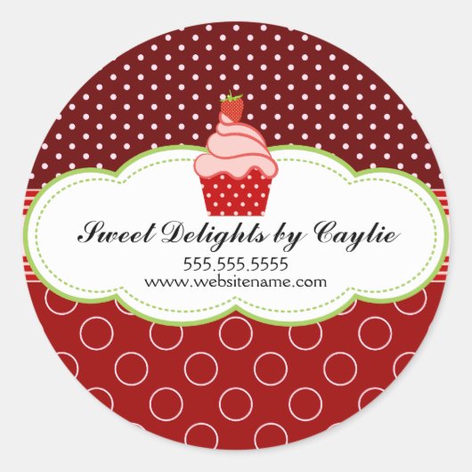 Sticker Rond Cupcake à la fraise Boulangerie Cachets (Devant)