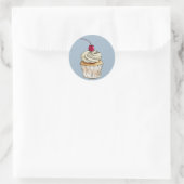 Sticker Rond Cupcake à l'aquarelle avec crème et cerise (Sac)