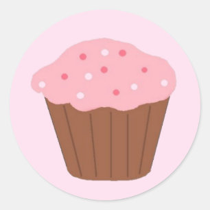 Sticker Rond Cupcake à rayures roses