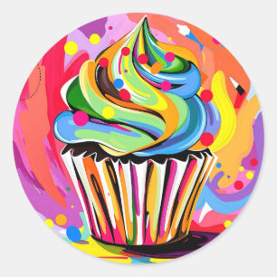 Sticker Rond Cupcake Abstrait coloré aux teintes vives