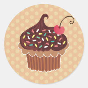 Sticker Rond Cupcake au chocolat et cerise