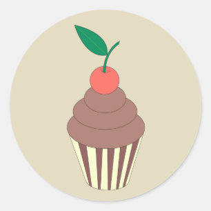 Sticker Rond Cupcake au chocolat illusima avec cerise sur le de