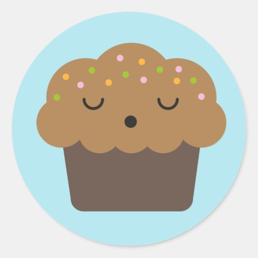Sticker Rond Cupcake au chocolat Kawaii (Devant)