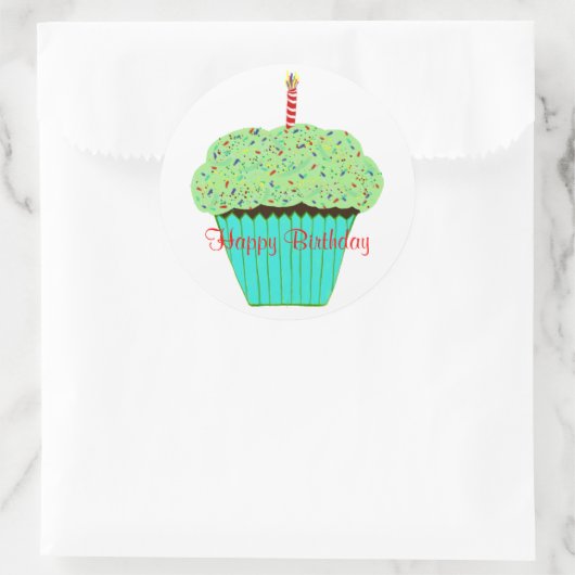 Sticker Rond Cupcake au chocolat vert d'anniversaire (Sac)