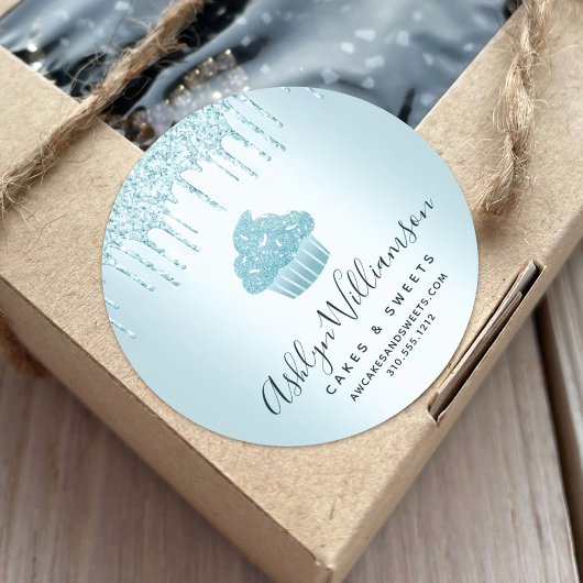 Sticker Rond Cupcake Bakery Chef Turquoise Parties scintillant 
