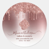 Sticker Rond Cupcake Bakery Pastry Chef Glitter Drips Rose Gold (Devant)