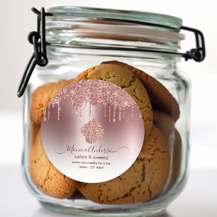 Sticker Rond Cupcake Bakery Pastry Chef Glitter Drips Rose Gold