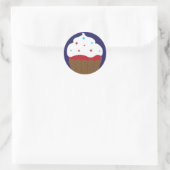 Sticker Rond Cupcake blanc rouge et bleu (Sac)