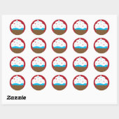 Sticker Rond Cupcake blanc rouge et bleu (Feuille)