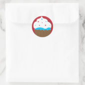 Sticker Rond Cupcake blanc rouge et bleu (Sac)