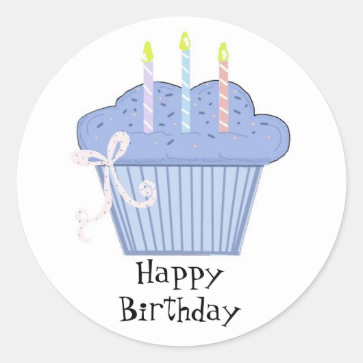 Sticker Rond Cupcake bleu avec bougies d'anniversaire (Devant)