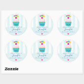 Sticker Rond Cupcake bleu mignonne avec cuisine Kawaii face (Feuille)